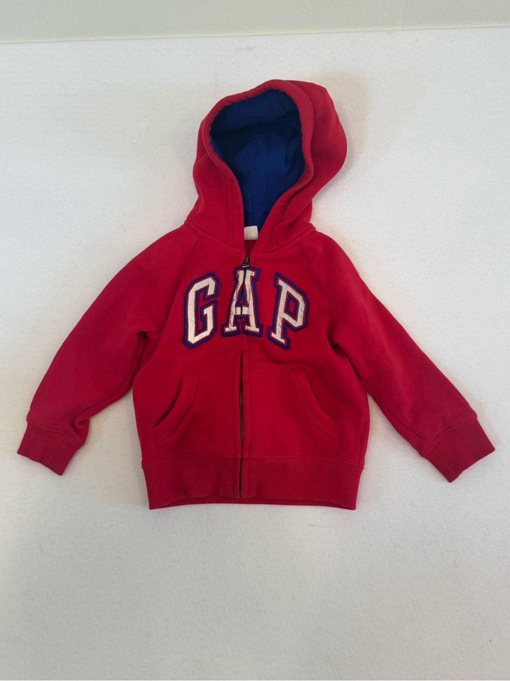 GAP Red Hooded Zip-Up Sweatshirt with Blue Lining